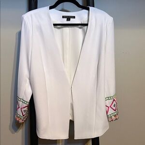 Boston Proper White Blazer with Sequined Pink and Green Cuffs NWT